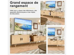 Mueble de TV extensible de 146 a 180 cm, con 2 cajones, 2 puertas y espacio de almacenamiento. Ideal para salón o dormitorio. Fabricado en madera.