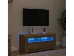 Mueble de TV luces LED madera roble artisan 90x35x40 cm
