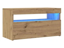 Mueble de TV luces LED madera roble artisan 75x35x40 cm