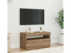 Mueble de TV luces LED madera roble artisan 75x35x40 cm