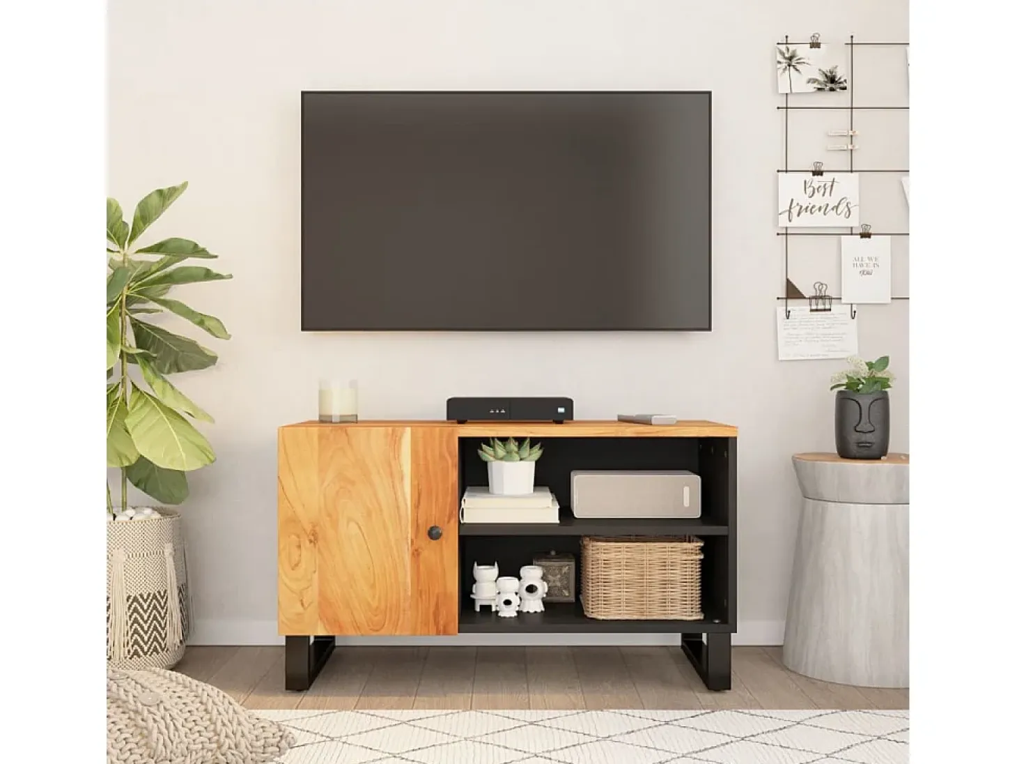 Mueble de TV madera acacia y madera contrachapada 80x33x46 cm
