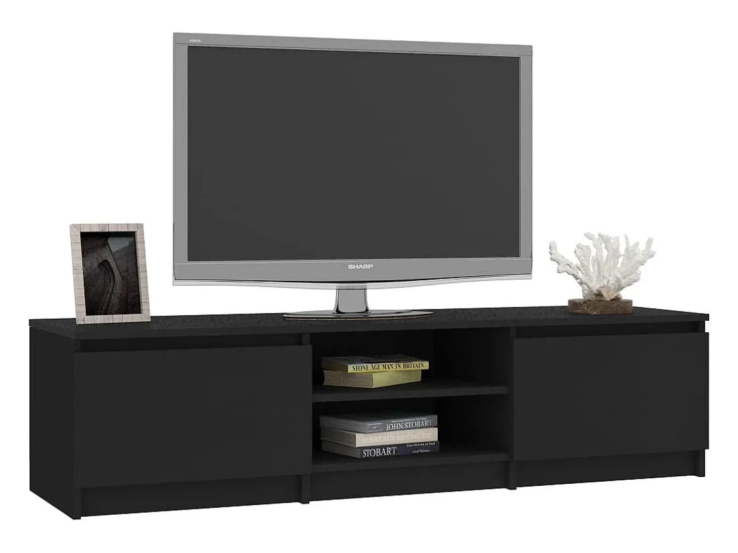 Mueble de TV madera contrachapada negro 140x40x35,5 cm