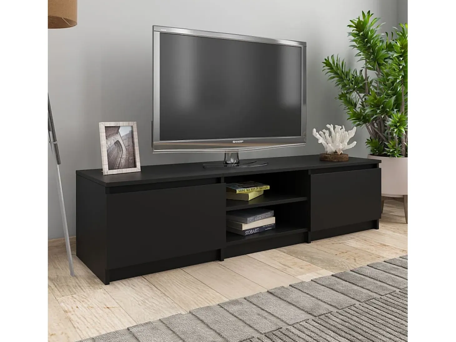 Mueble de TV madera contrachapada negro 140x40x35,5 cm