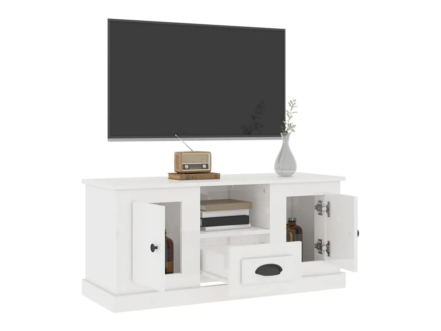 Mueble de TV madera contrachapada blanco brillo 100x35,5x45 cm