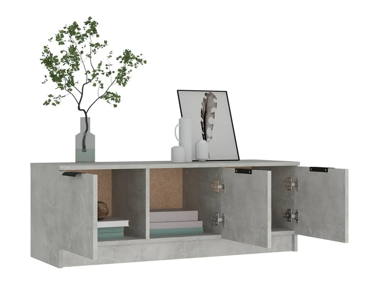 Mueble de TV madera contrachapada gris hormigón 102x35x36,5 cm