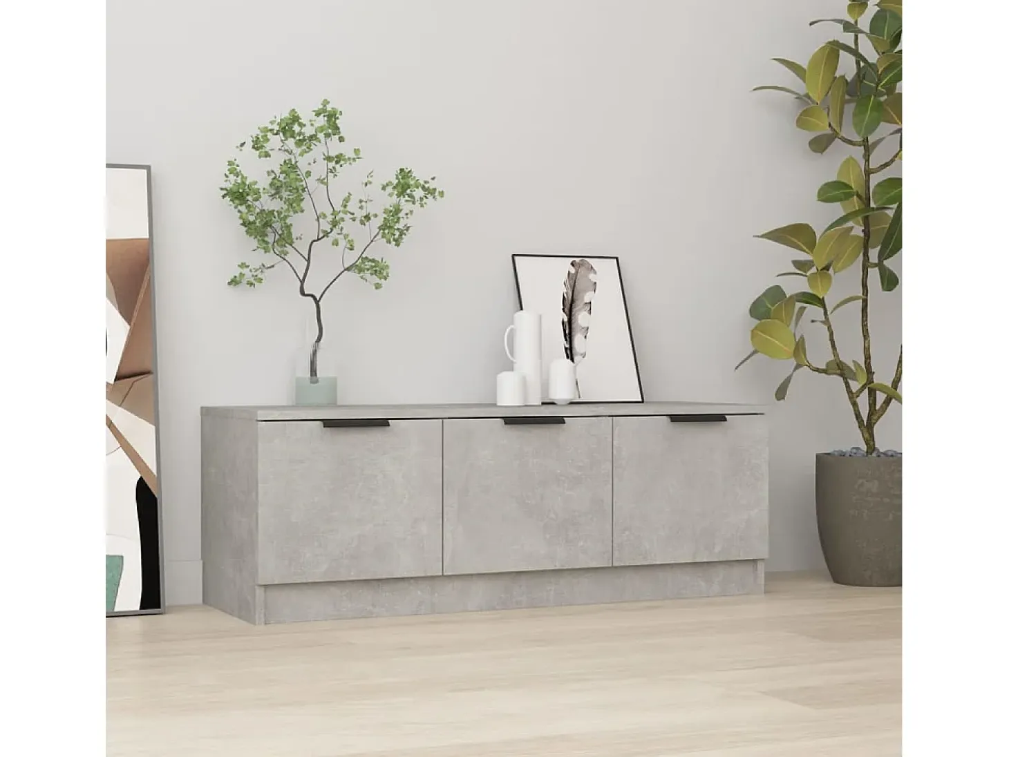 Mueble de TV madera contrachapada gris hormigón 102x35x36,5 cm