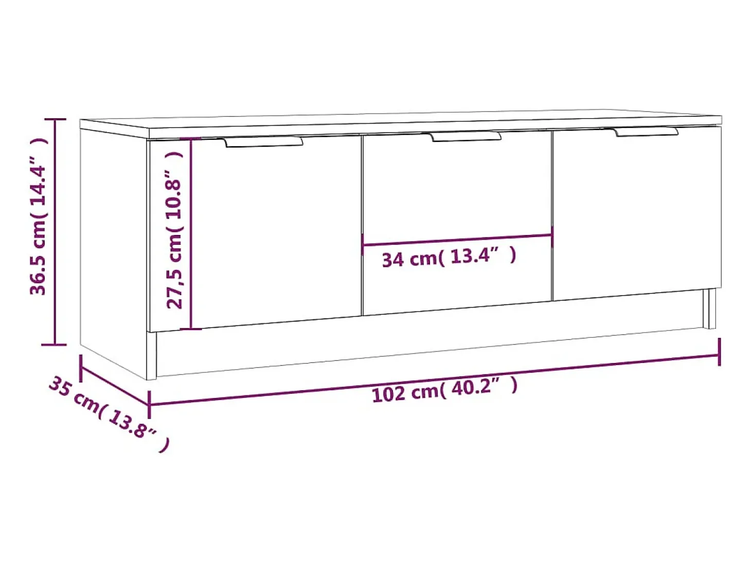 Mueble de TV madera contrachapada gris hormigón 102x35x36,5 cm