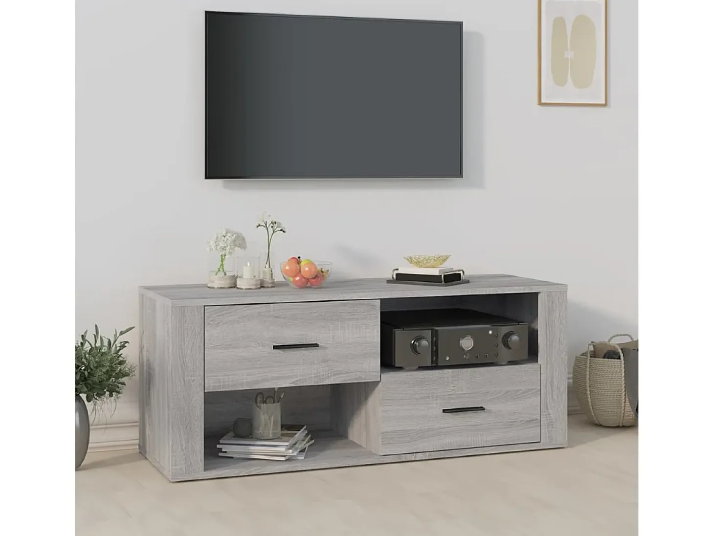 Mueble de TV madera contrachapada gris Sonoma 100x35x40 cm