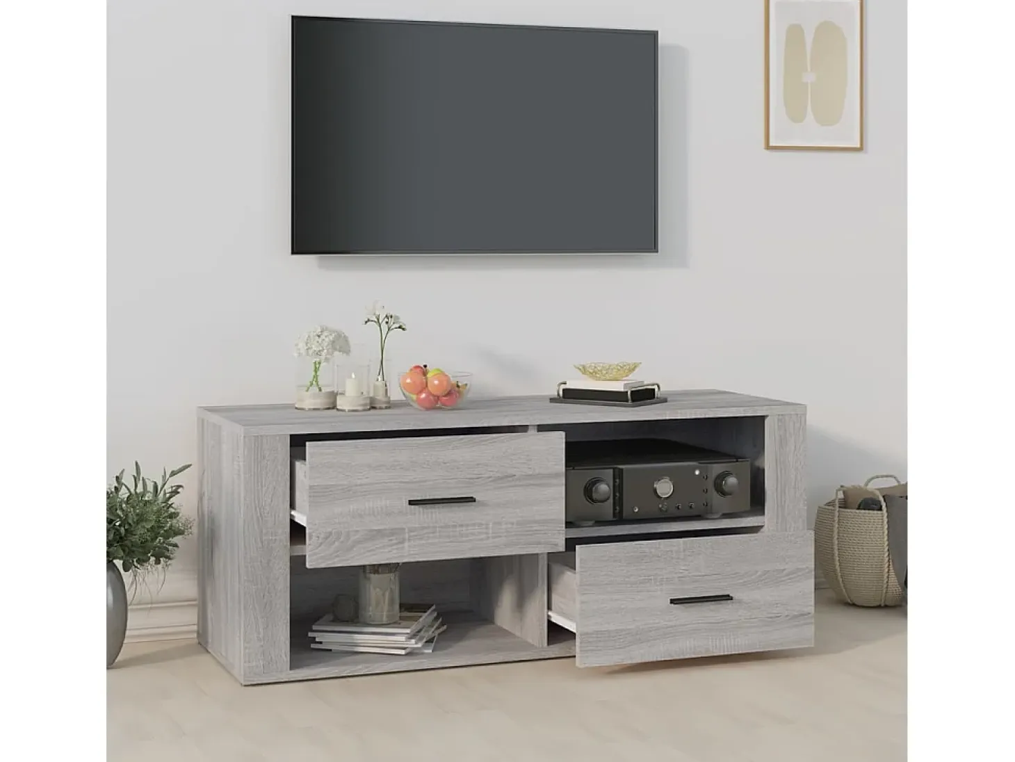 Mueble de TV madera contrachapada gris Sonoma 100x35x40 cm