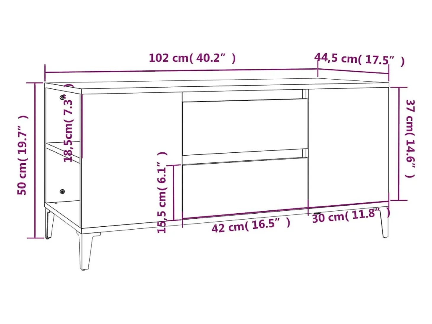 Mueble de TV madera contrachapada blanco brillo 102x44,5x50 cm