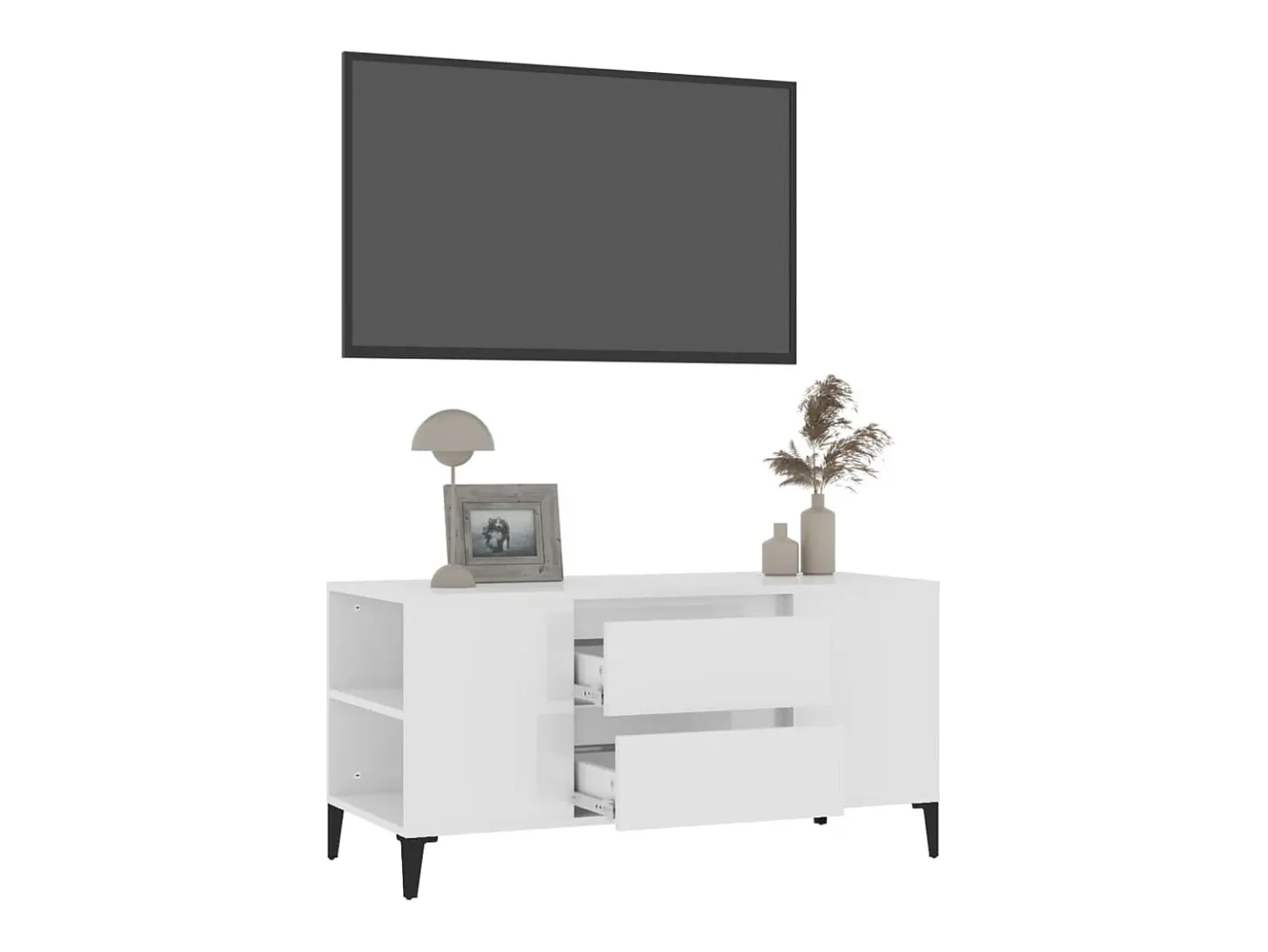 Mueble de TV madera contrachapada blanco brillo 102x44,5x50 cm