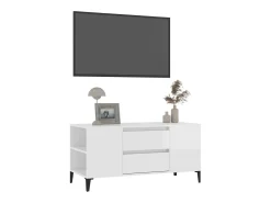 Mueble de TV madera contrachapada blanco brillo 102x44,5x50 cm