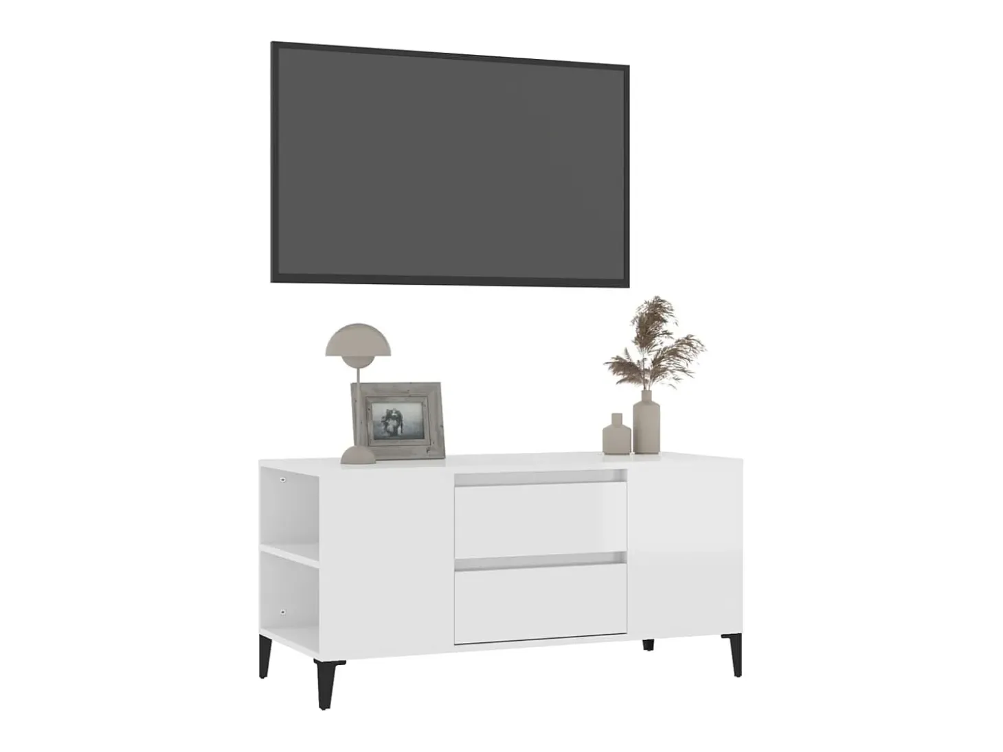 Mueble de TV madera contrachapada blanco brillo 102x44,5x50 cm