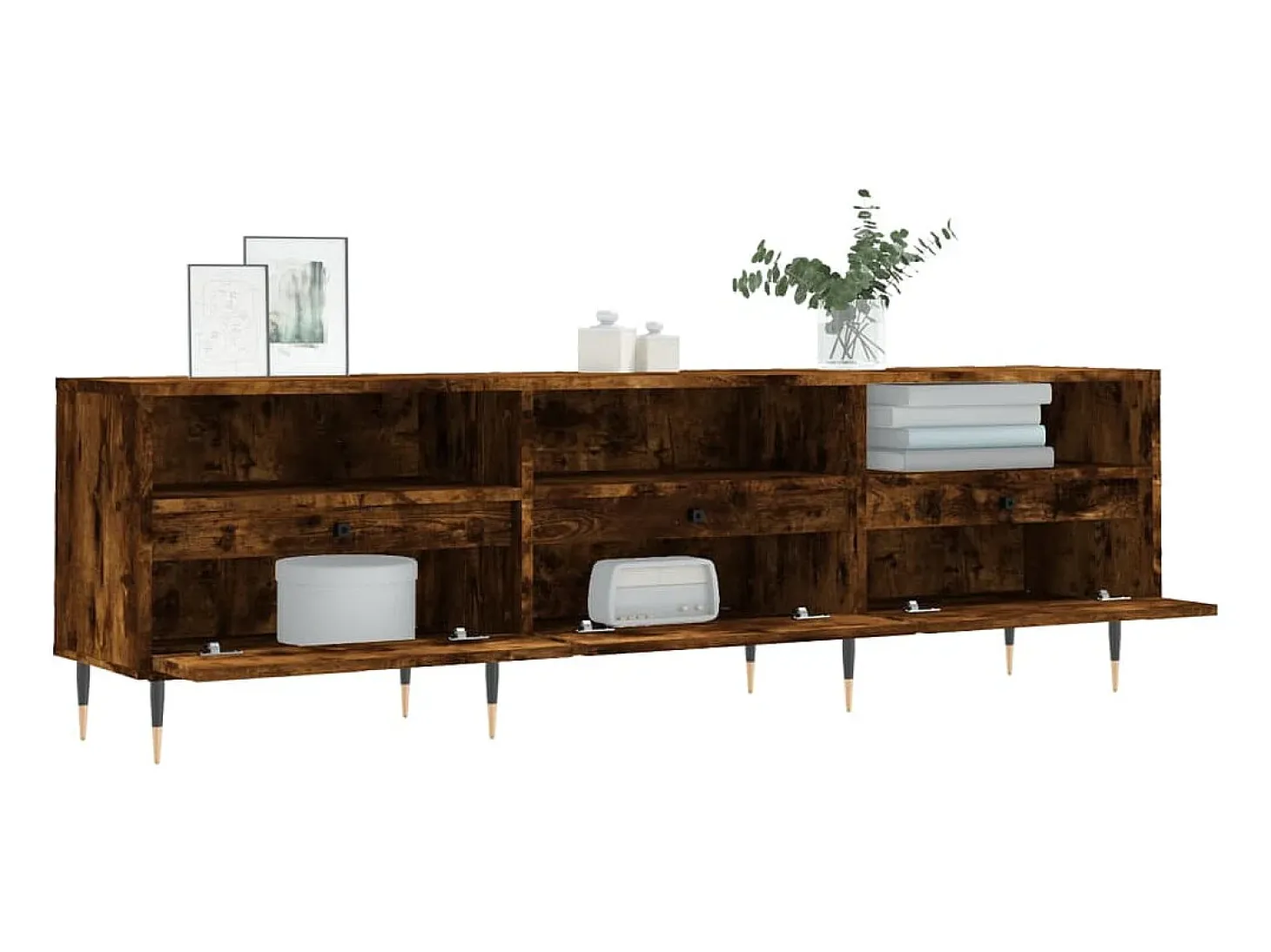 Mueble de TV madera contrachapada roble ahumado 150x30x44,5 cm ES44455