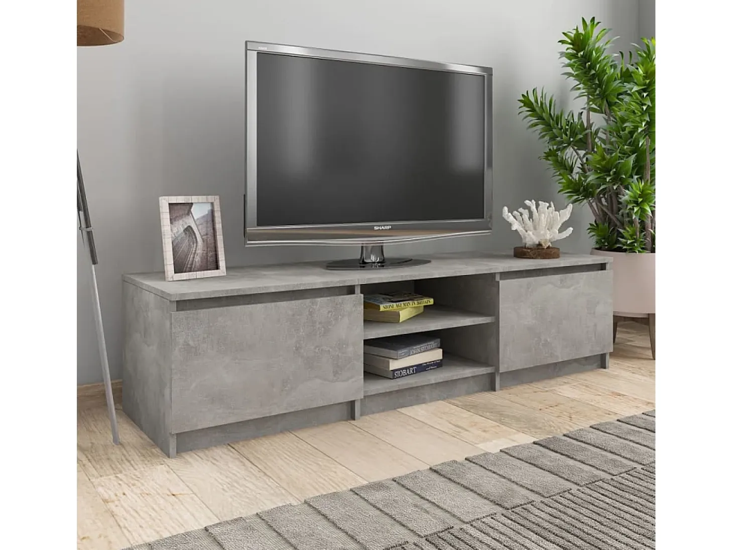Mueble de TV madera contrachapada gris hormigón 140x40x35,5 cm