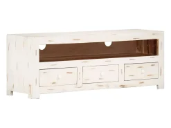 Mueble de TV madera de acacia maciza blanco 110x30x40 cm