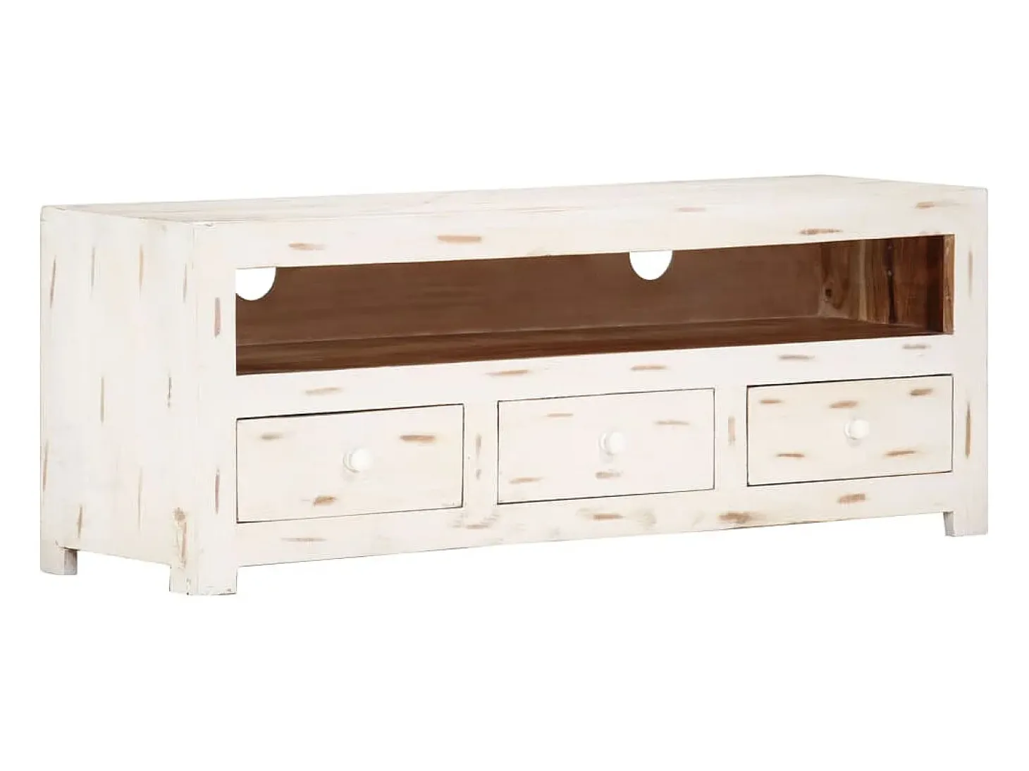 Mueble de TV madera de acacia maciza blanco 110x30x40 cm