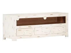 Mueble de TV madera de acacia maciza blanco 110x30x40 cm