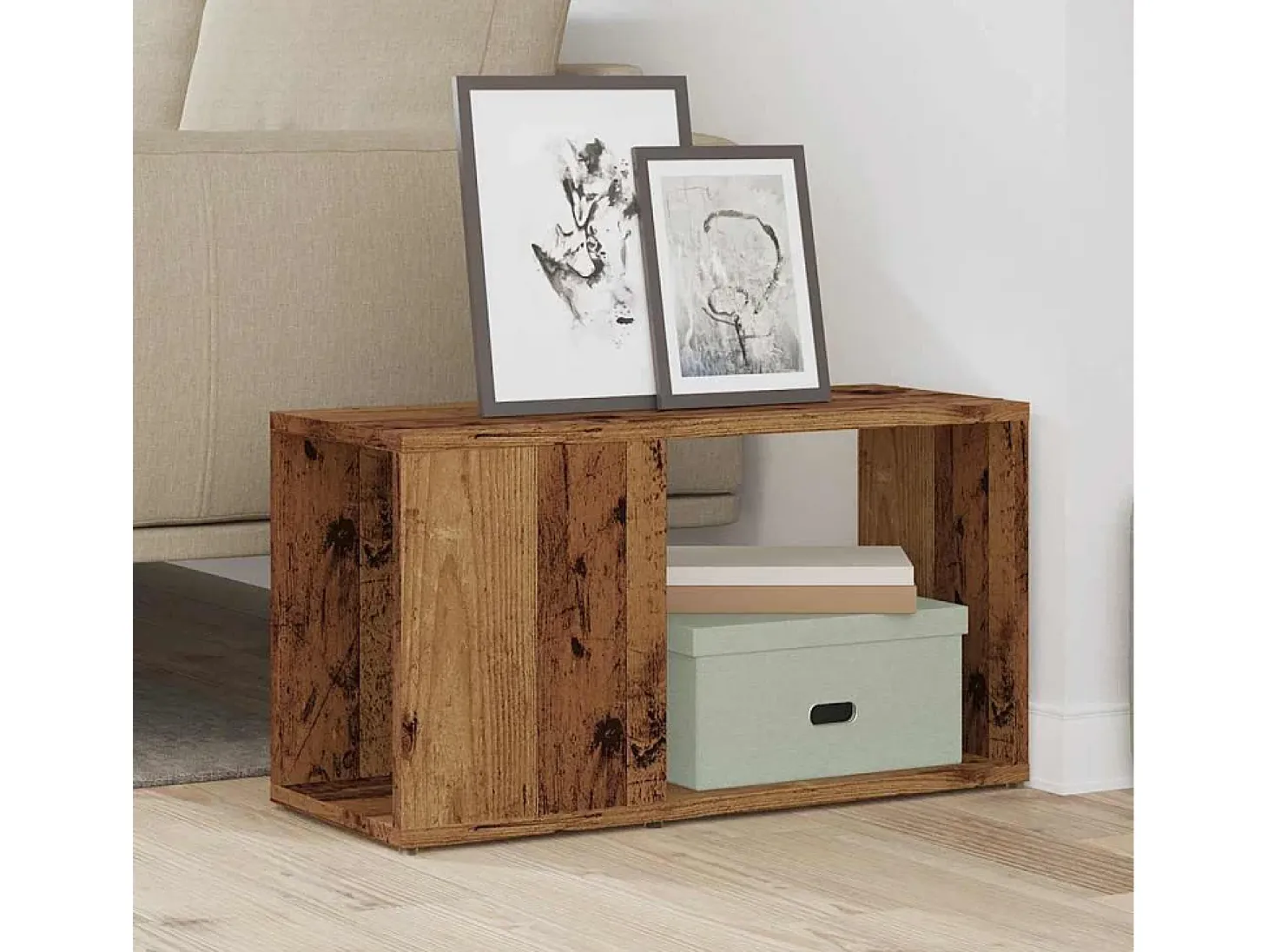 Mueble de TV madera de ingeniería envejecida 60x24x32 cm