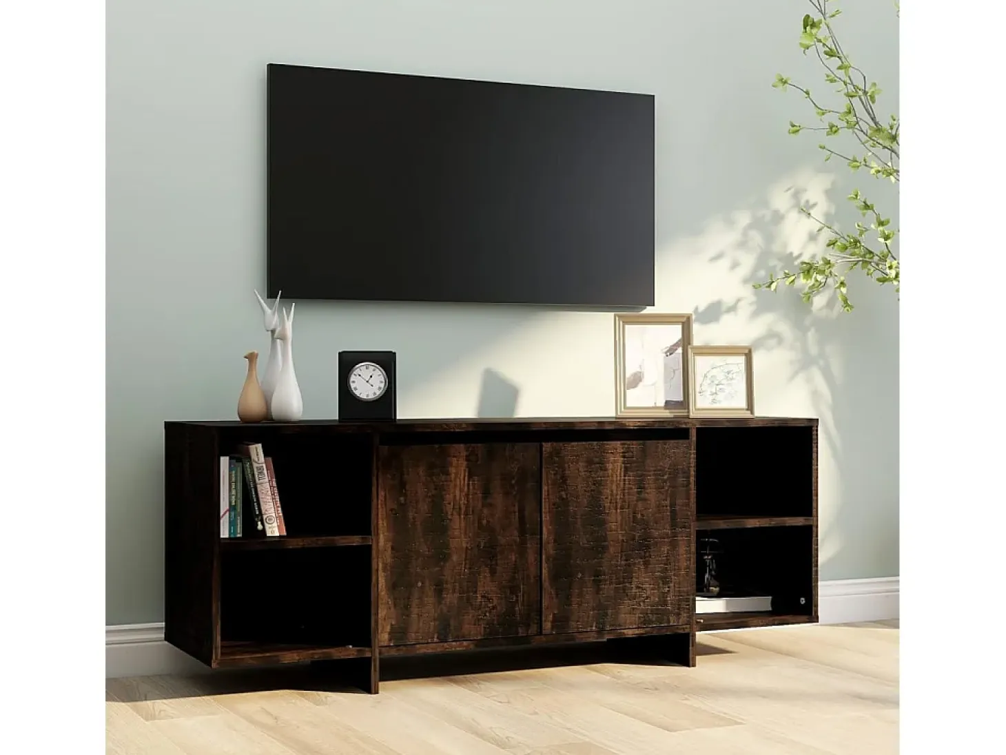 Mueble de TV madera de ingeniería roble ahumado 130x35x50 cm