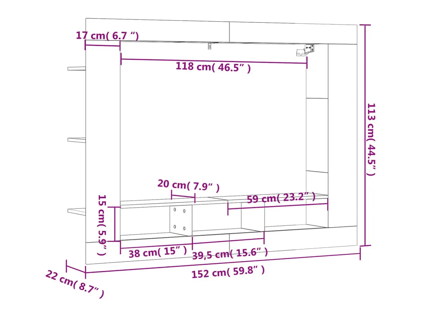 Mueble de TV madera de ingeniería gris Sonoma 152x22x113 cm