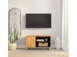 Mueble de TV madera de mango marrón negro 80x31,5x46 cm