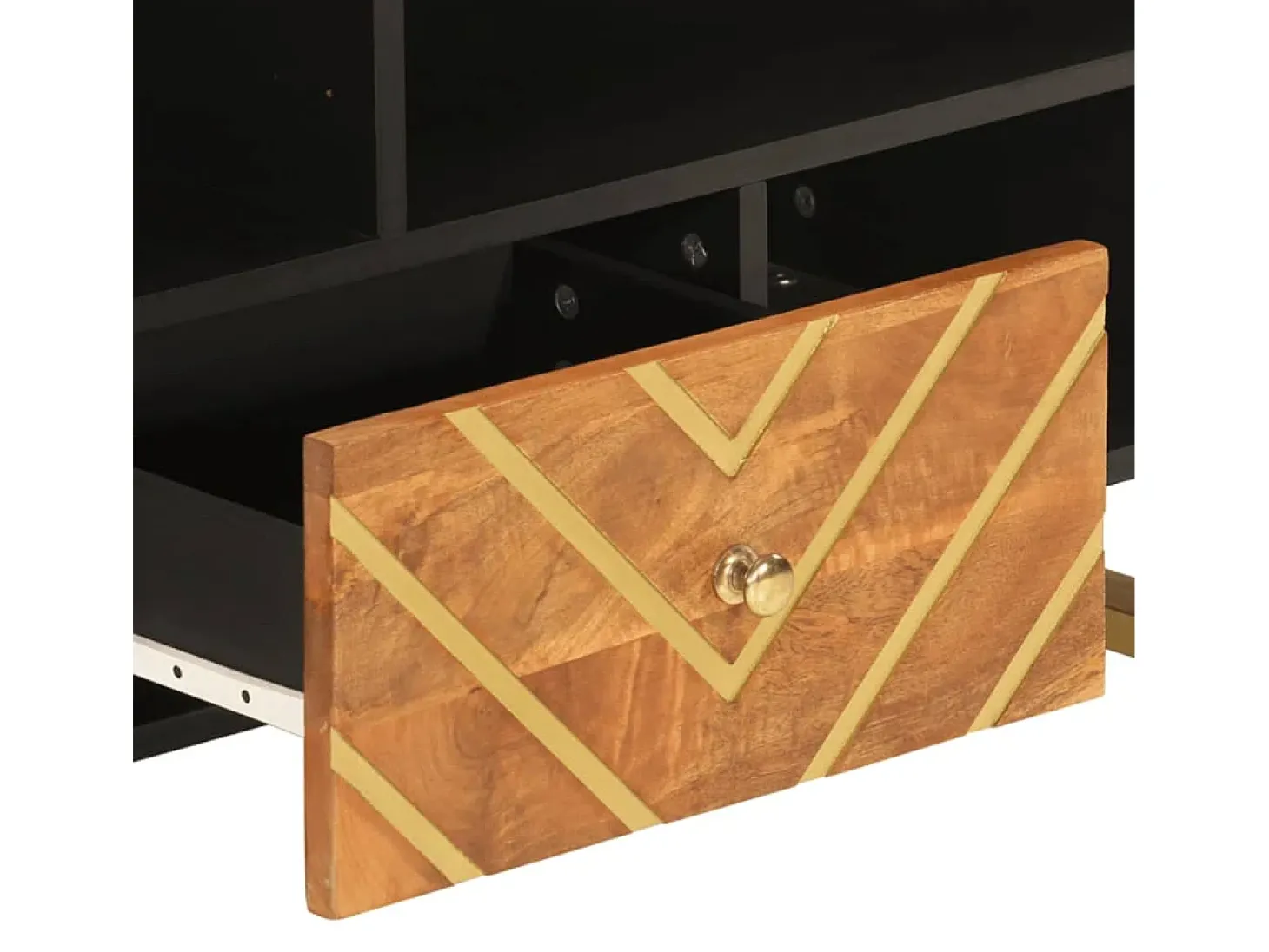 Mueble de TV madera maciza mango marrón y negro 100x33,5x46 cm
