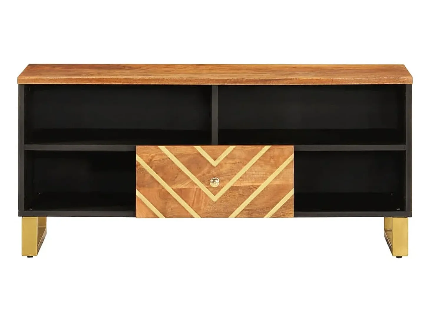Mueble de TV madera maciza mango marrón y negro 100x33,5x46 cm