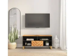 Mueble de TV madera maciza mango marrón y negro 100x33,5x46 cm