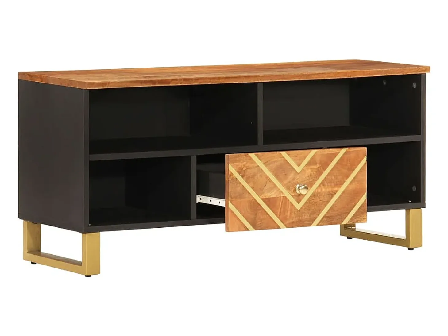 Mueble de TV madera maciza mango marrón y negro 100x33,5x46 cm