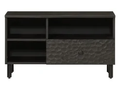 Mueble de TV madera maciza de mango negro 80x33x46 cm