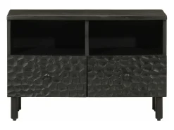 Mueble de TV madera maciza de mango negro 70x33x46 cm