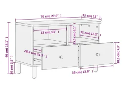 Mueble de TV madera maciza de mango negro 70x33x46 cm