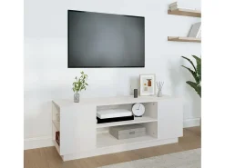 Mueble de TV madera maciza de pino blanco 110x35x40,5 cm
