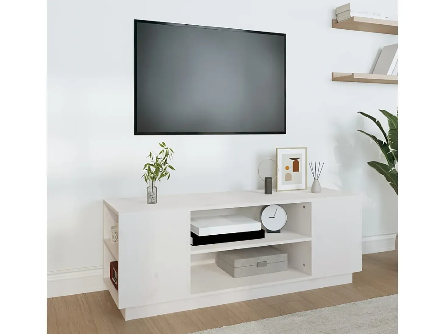 Mueble de TV madera maciza de pino blanco 110x35x40,5 cm