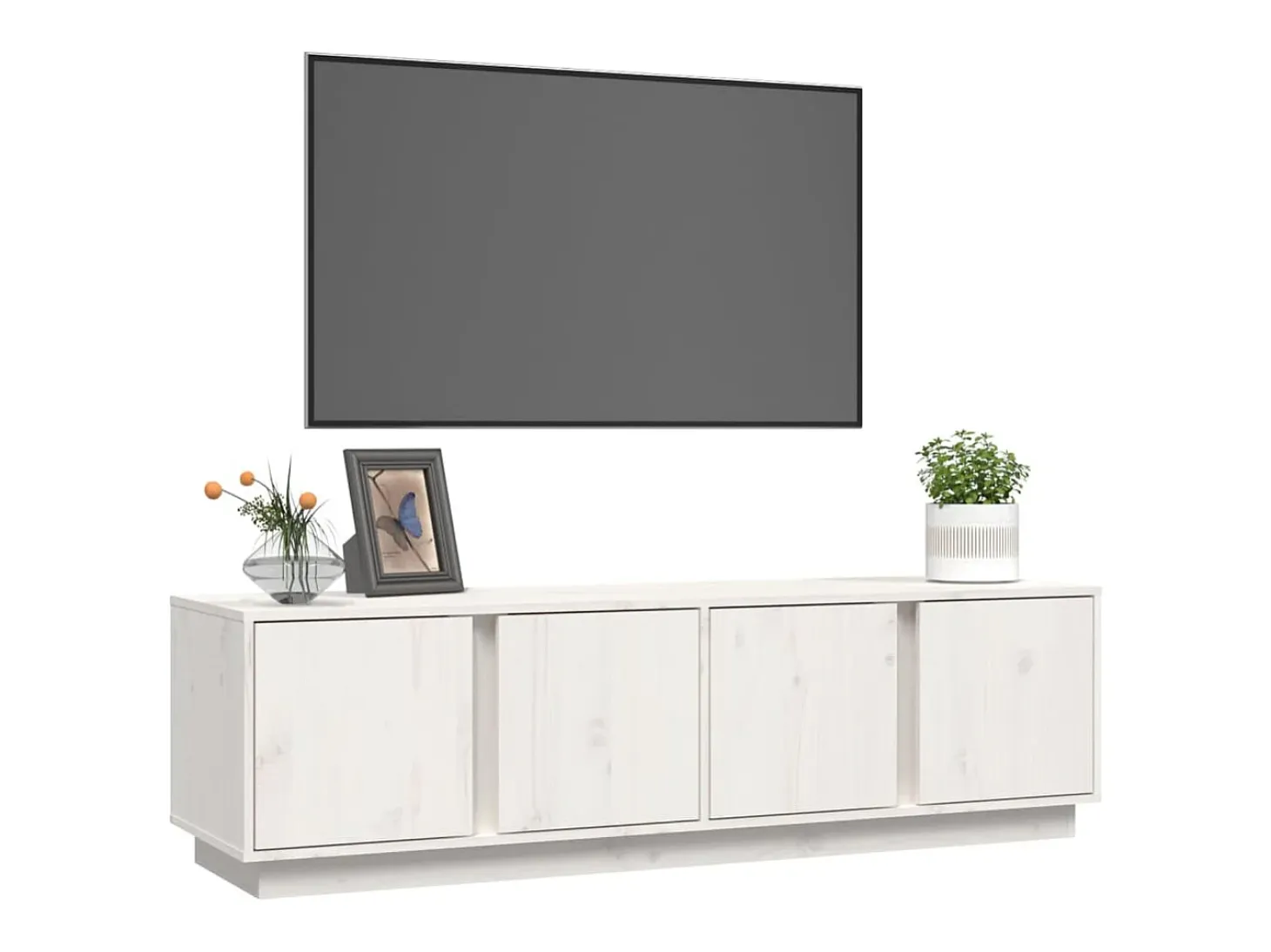 Mueble de TV madera maciza de pino blanco 140x40x40 cm