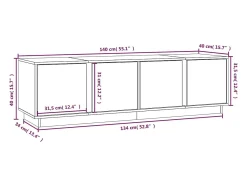 Mueble de TV madera maciza de pino blanco 140x40x40 cm