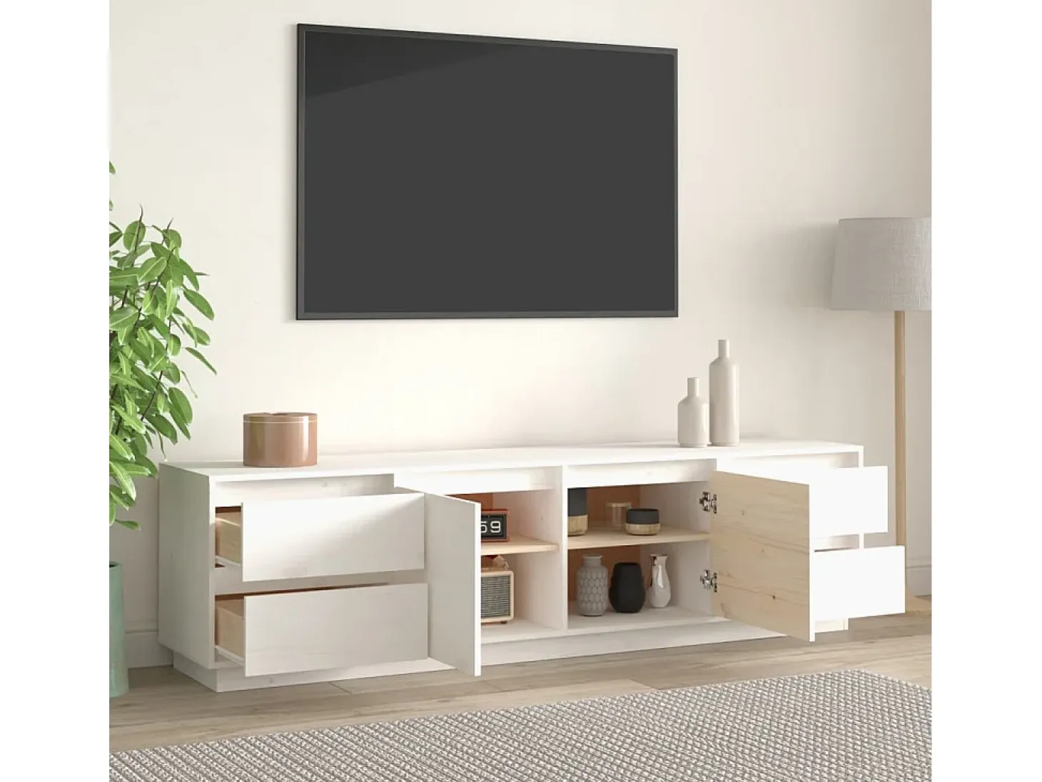 Mueble de TV madera maciza de pino blanco 176x37x47,5 cm