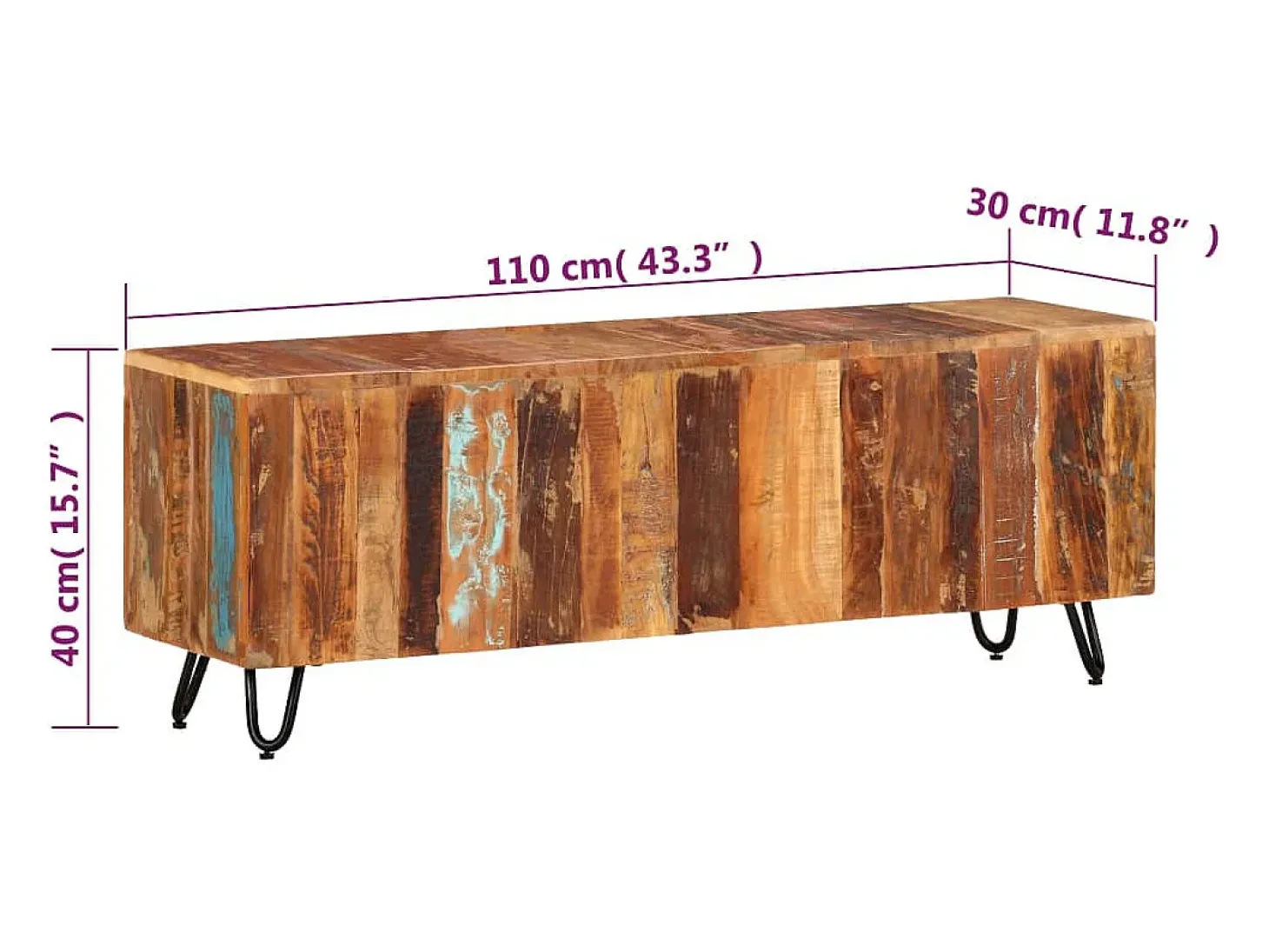 Mueble de TV madera maciza reciclada 110x30x40 cm