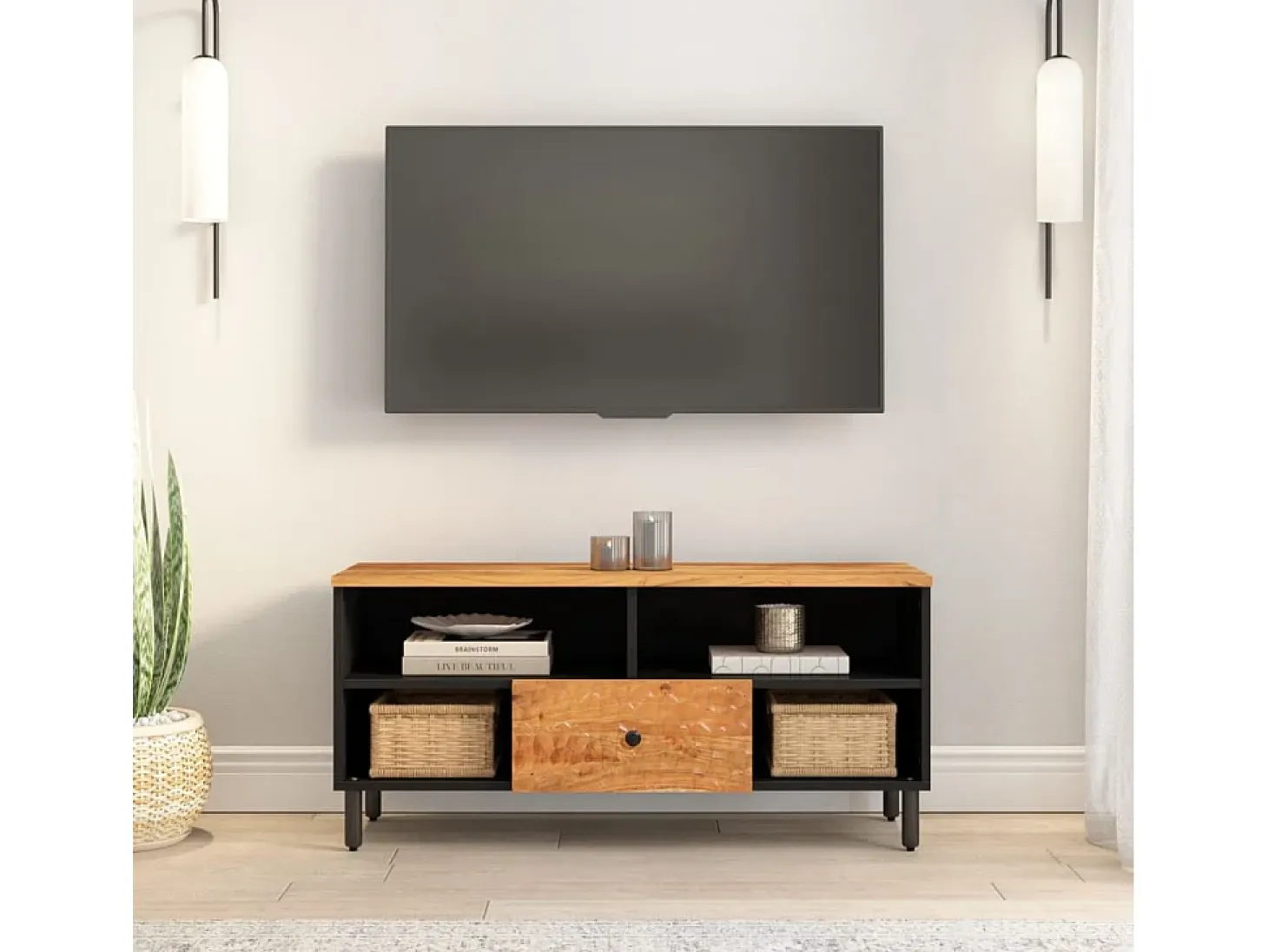 Mueble de TV madera maciza de acacia 100x33x46 cm
