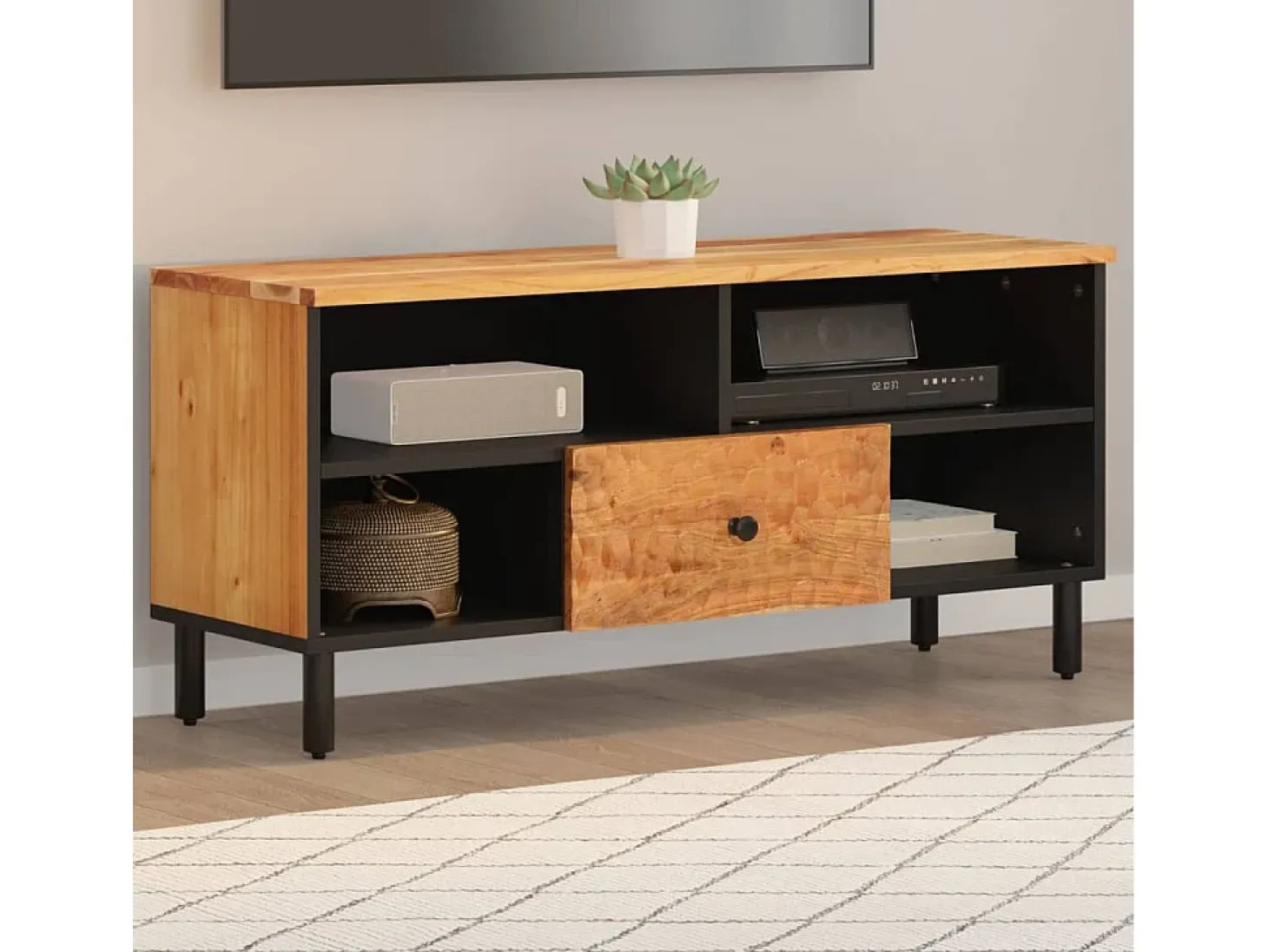 Mueble de TV madera maciza de acacia 100x33x46 cm