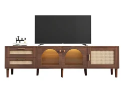 Mueble de TV marrón - Mueble de TV con 2 cajones de ratán y 3 puertas - Iluminación LED