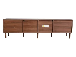 Mueble de TV marrón - Mueble de TV con 2 cajones de ratán y 3 puertas - Iluminación LED
