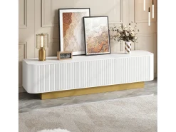 Mueble de TV moderno - 170 x 40,5 x 47 cm - con 3 puertas - frontal texturizado - MDF + aglomerado - blanco