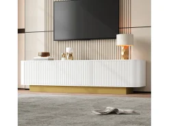 Mueble de TV moderno - 170 x 40,5 x 47 cm - con 3 puertas - frontal texturizado - MDF + aglomerado - blanco