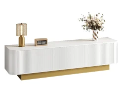 Mueble de TV moderno - 170 x 40,5 x 47 cm - con 3 puertas - frontal texturizado - MDF + aglomerado - blanco