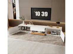 Mueble de TV moderno - 180 x 34 x 30 cm - diseño único - con 4 puertas - aglomerado - blanco