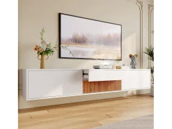 Mueble de TV moderno - 180 x 34 x 30 cm - diseño único - con 4 puertas - aglomerado - blanco