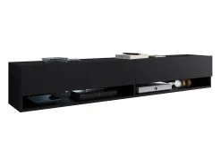 Mueble de TV moderno 180 cm – sin tiradores, color negro, mate, de pie o colgado