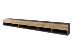 Mueble de TV moderno 300 cm – sin tiradores, cuerpo antracita Matera, frentes castaño, mate, de pie o colgado